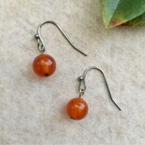 Minimalist Coral Carnelian Spheres Drop Earrings